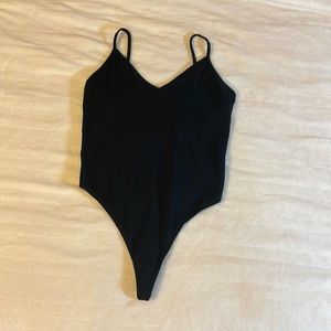 Black v-neck thong bodysuit